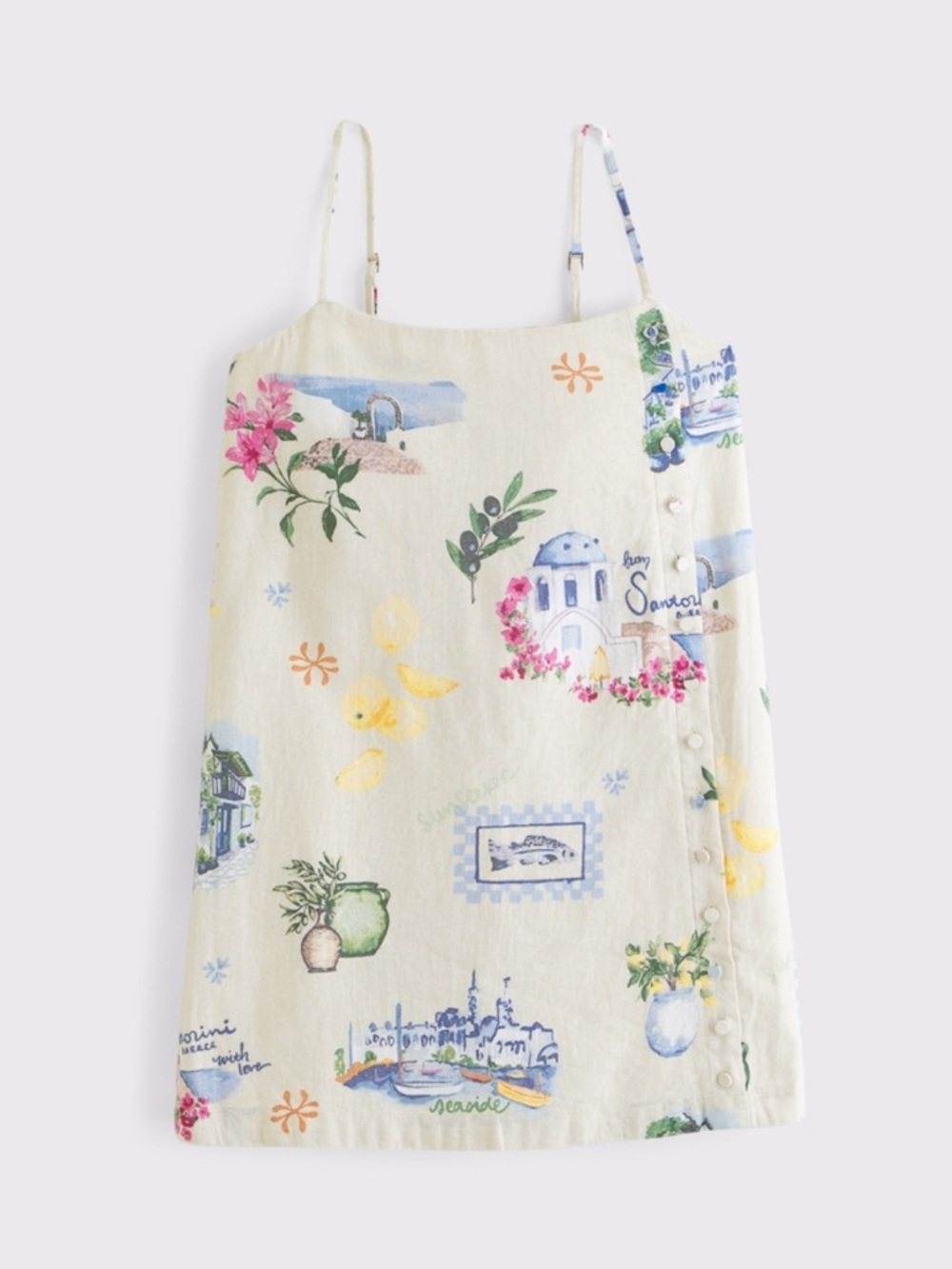 Abercrombie and Fitch Linen Blend Cream Floral & Scenic Print Skort
